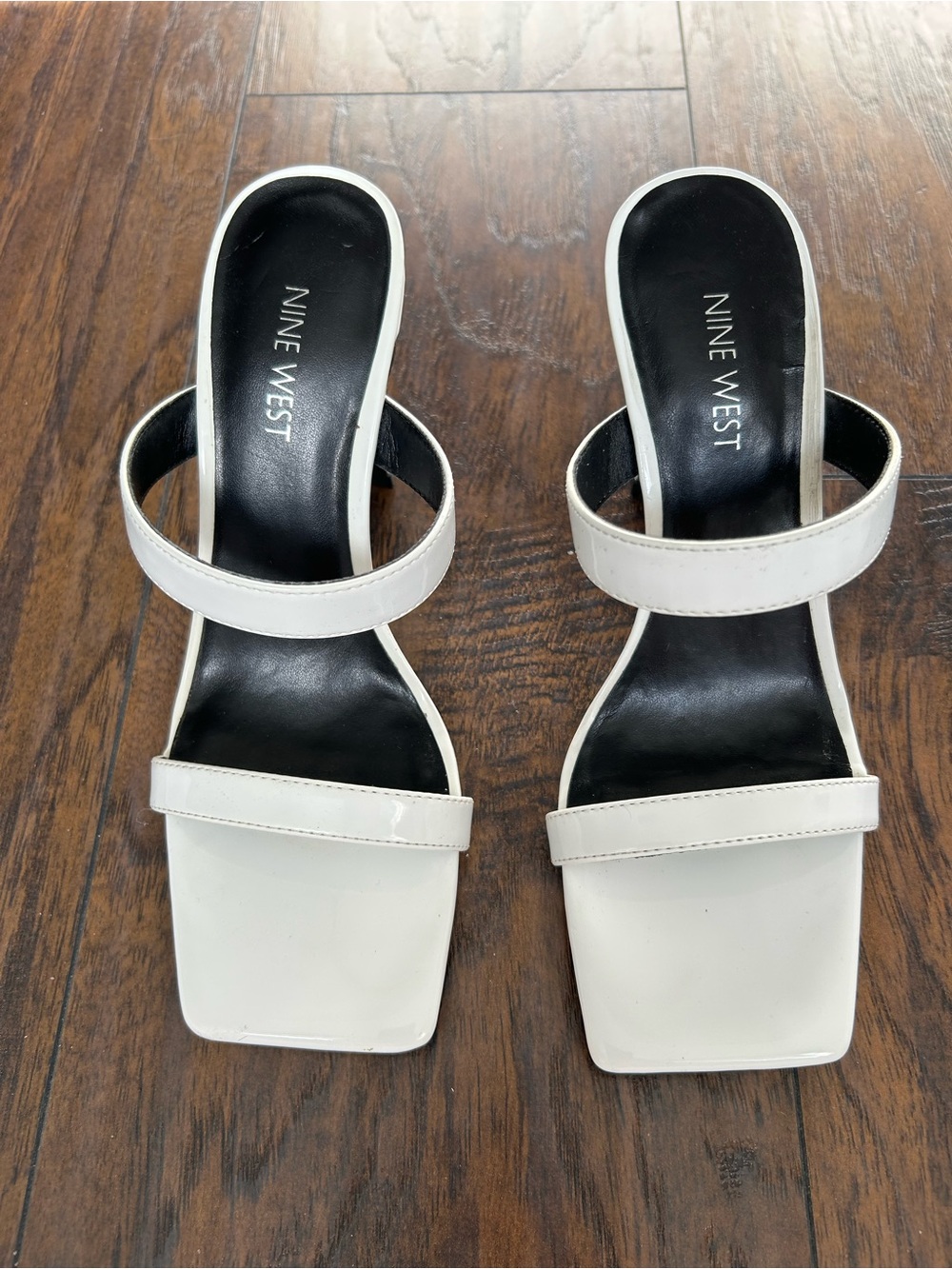 Nine West White Double-Strap Square Toe Slide Mules